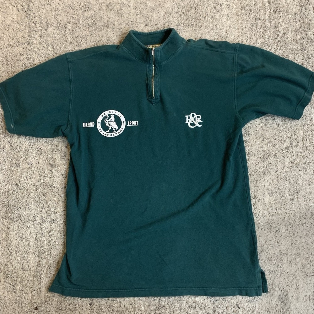 VTG Tommy Bahama x Original Island Sport Men's Shirt Green Large 1/4 Zip